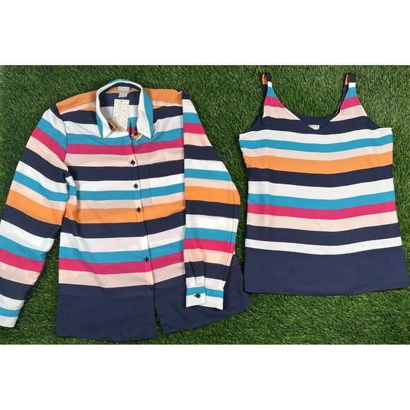 Chico's Tops - NEW Chico's Convertible 2 Piece Twin Set Bold Multi Color‎ Stripes Size Small